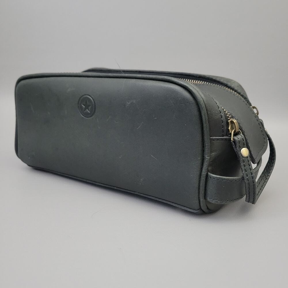 Aaron Leather Goods Premium 100% Genuine Brown Leather Travel Toiletry Pouch